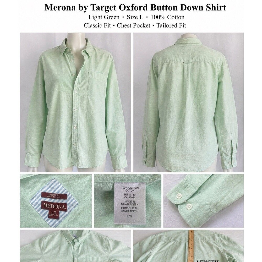 Merona Men's Green Long Sleeve Button Up Shirt Size Large